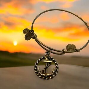 Alex and Ani Silver Anchor Charm Adjustable Bangle Bracelet